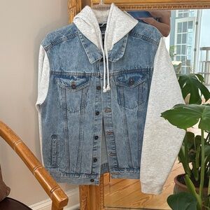 Brooklyn Cloth Blue Denim Jacket with Grey Hoodie and Sleeves
